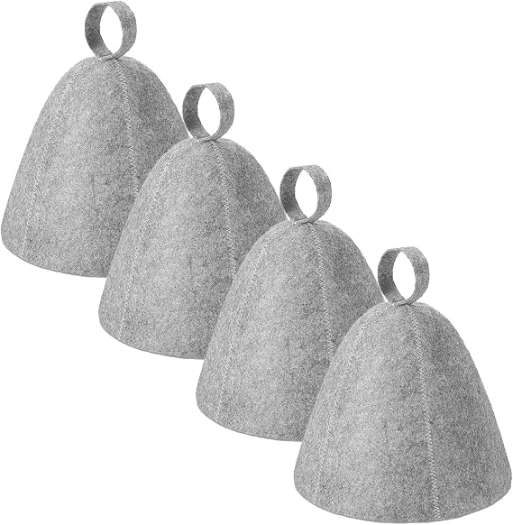 4Pcs Sauna Hat Set, High Absorbent Felted Sauna Caps Grey