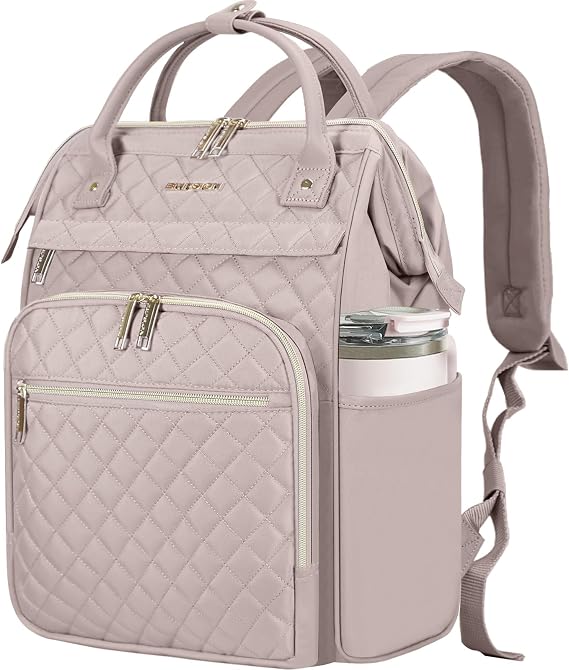EMPSIGN 17 Inch Large Quilted Laptop Backpack for Women, Dusty Pink