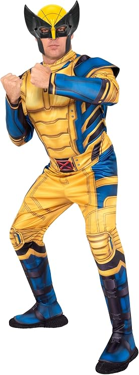 Jazwares MARVEL Deadpool 3 Adult Wolverine Qualux Costume - Classic Printed Yellow Suit and Mask Halloween Outfit