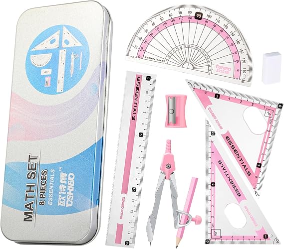 Maths Set Compass Maths Compass Geometry Sets Protractor and Compass Set Geometry Set Drawing Compass Math Set with Rulers Math Compass Metal Box for Class Supplies and School 8 Piece