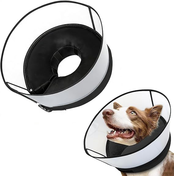 Inflatable Dog Collars for After Surgery 2-in-1 Dog Cone Collar with Detachable Shield Anti-Lick Bite Protection Donut Cone for Small Medium Large Dogs (Black, L)