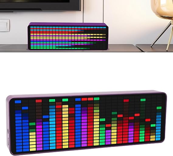 Music Spectrum Display, Audio Spectrum Analyzer 384 LED 1624RGB Colorful Voice Activated Rhythm Light with Clock 20 Dynamic 7 Color