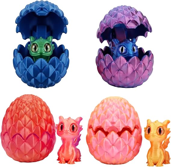4 Pcs 3D Printed Dragon Set, Mini 3D Printed Animals, Dragons Eggs With Dragon Inside