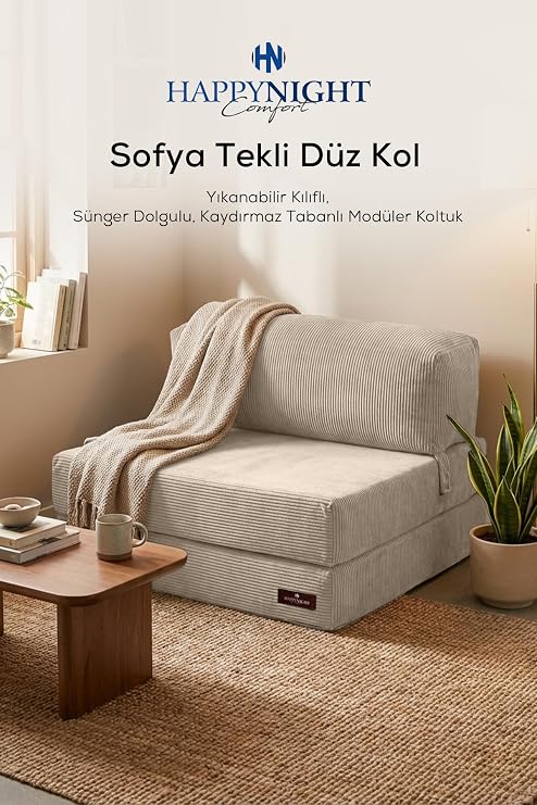 Sofya Tekli Koltuk Düz Kol | Oyun Koltuğu | Sünger Koltuk | Sinema Koltuğu. 90x90 CM (Krem)