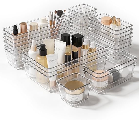 25 Pcs Clear Drawer Organiser, 4-Size Versatile Draw Organisers