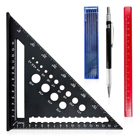 7 inch Speed Square Metric with 14 Types of Drill Holes (Black)