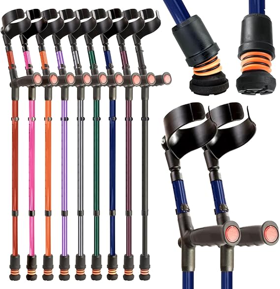 Flexyfoot Shock Absorbing Soft Grip Double Adjustable Crutches - Improve Safety, Improve Grip, Reduce Shocks & Jarring – Pair - Blue
