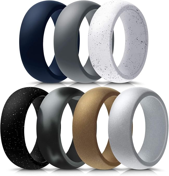 FORTHEE 7 Packs Silicone Wedding Ring for Men, Men's Rubber Engagement Band