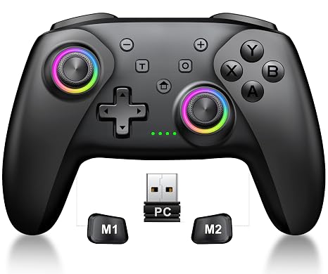 CoguyTech PC Controller Kompatibel mit PC/Android/IOS Wireless Controller PC mit Hall Joystick Trigger Kein Drift und Dead Zones Gaming Bluetooth Gamepad 6 RGB Licht Turbo 10 Stunden Spielzeit