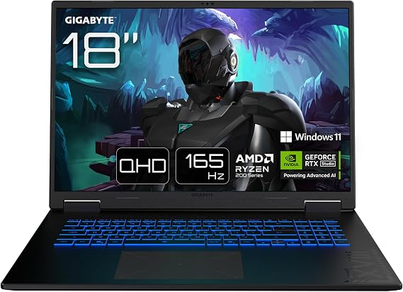 GIGABYTE GAMING A18 Slim Gaming Notebook, 18 inç 165Hz QHD 16:10 3ms IPS Ekran, NVIDIA GeForce RTX 5070 8GB 85W, AMD Ryzen 7 260, 32GB DDR5 RAM, 1TB SSD, Windows 11 Home