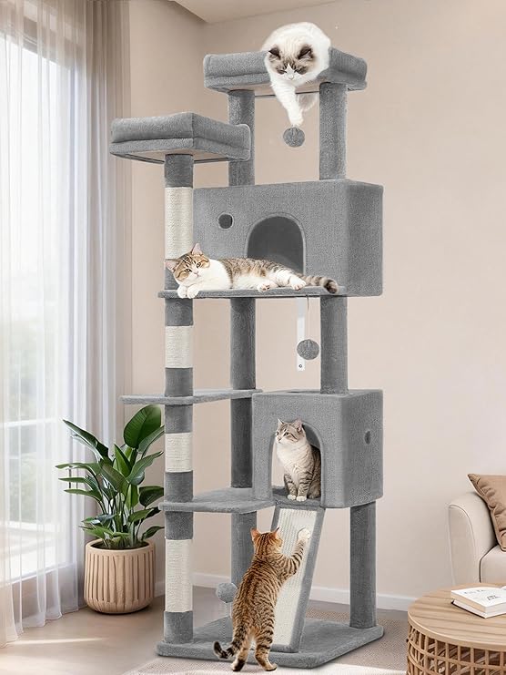 Cat Tree for Indoor Cats, 178 cm Cat Tower, Light Grey