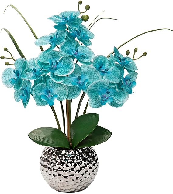 Briful Artificial Flowers Orchid Artificial Plant Phalaenopsis Flowers Decoration Height 49 cm Firmly Anchored in Ceramic Pot (Light Blue)