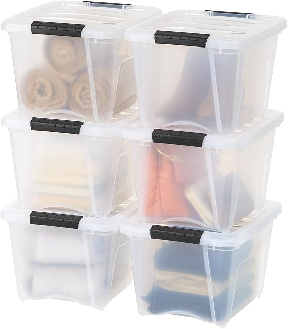 IRIS USA, Inc. Clear Plastic Storage Bin Tote Organizing Container with Durable Lid and Secure Latching Buckles, 19 Qt. -6 Pack