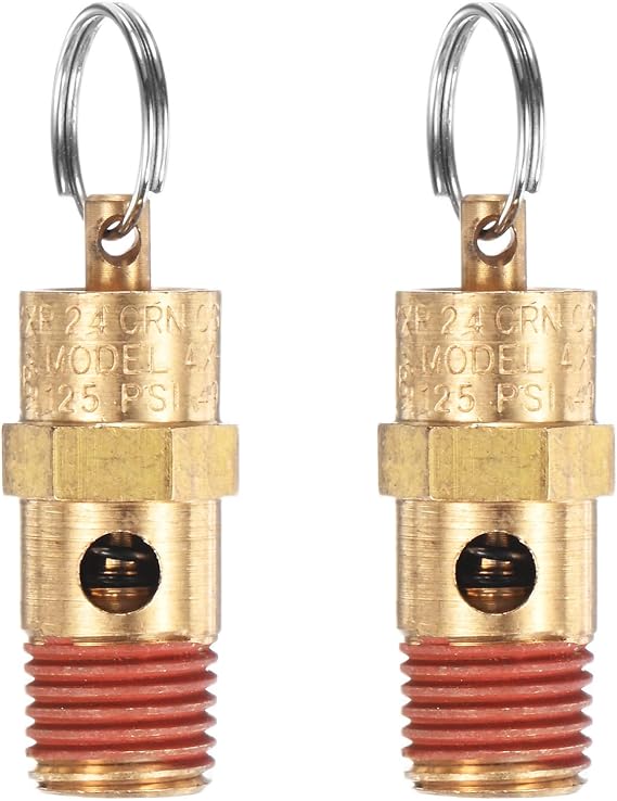M METERXITY 2-Pack Air Compressor Pressure Release Safety Valve, 1/4" NPT Male 125 PSI Brass Threaded Automatic Air Vent Safety Control Valve