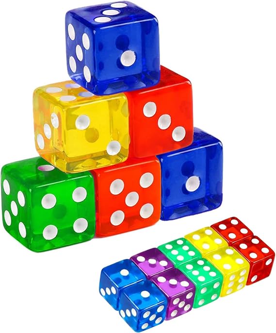 10 Pieces Dice, 16mm Clear Square-Corner Dice Set, Transparent Coloured Dices for Tabletop Games, 6 Sided Acrylic Dices for Birthday Party,Stacking,Board Games,Office Parties