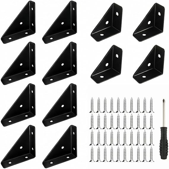 12Pcs Metal Corner Brackets for Wood4 Small,8 Large,with Screws/Screwdriver
