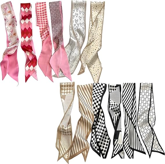Scarves for Women Pack of 12 Multifunctional Hair Towel Handbag Scarf Headbands for Bags Silk Scarf Fashionable Accessories Hair Accessories