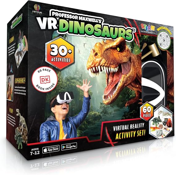 Maxwell Professor VR Dinosaurs - Virtual Reality Kids Science Kit, Book and Interactive STEM Learning Activity Set Full Version - Includes Goggles