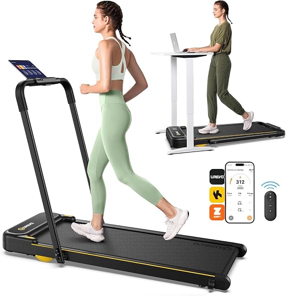 UREVO Smart Walking Pad with Handle, 2-in-1 Foldable Under Desk Treadmill