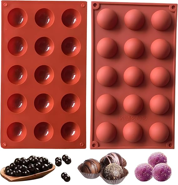 2 Pieces Silicone Mould, 15 Cavities with Semi Spherical Shape, Terracotta