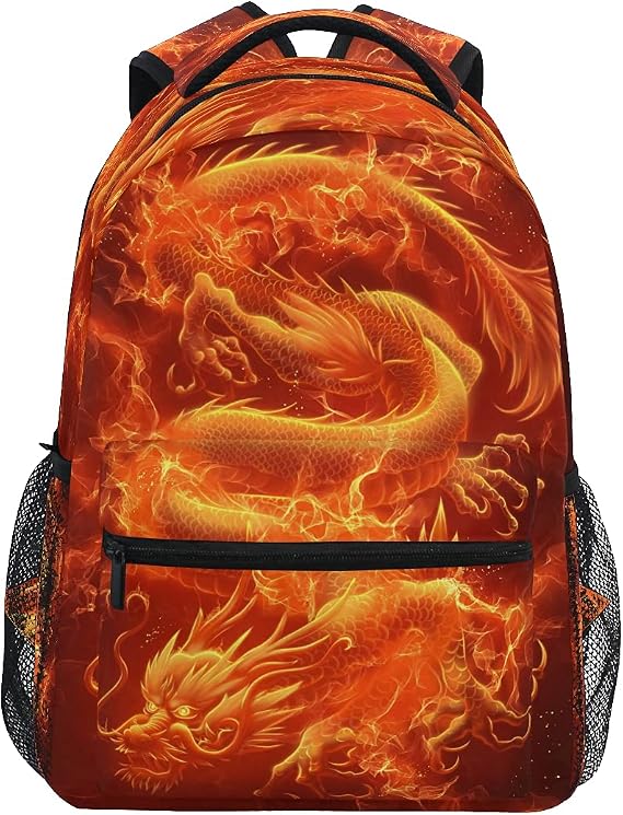 Beautiful Oriental Fire Dragon Backpacks College School Bag Shoulder Casual Travel Daypack Hiking Camping