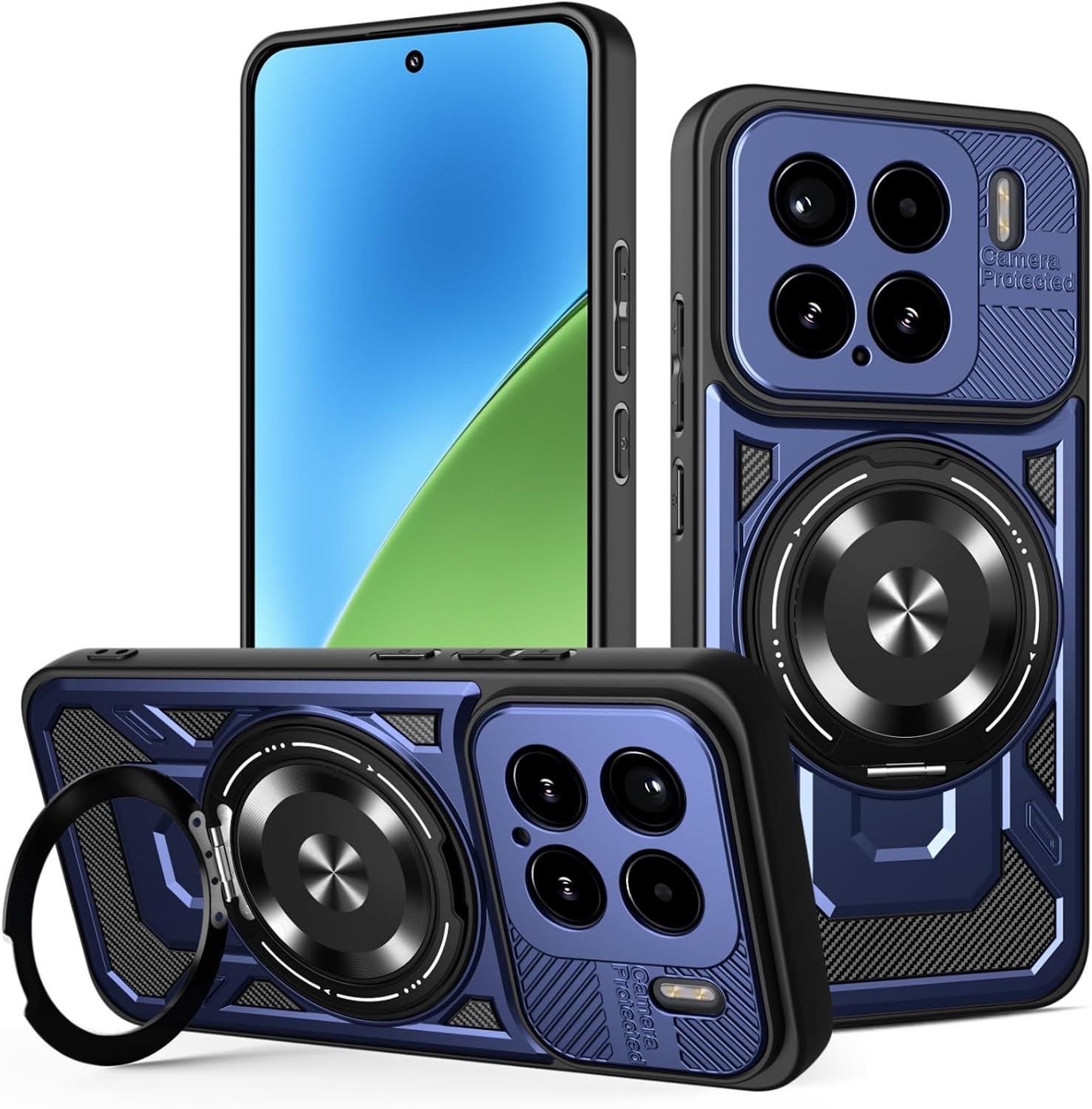 Case for Xiaomi 15 360° Rotating Stand Magnetic Mobile Phone Case Military TPU Silicone Shockproof and PC Scratch-Resistant Protective Case for Xiaomi 15 5G Blue