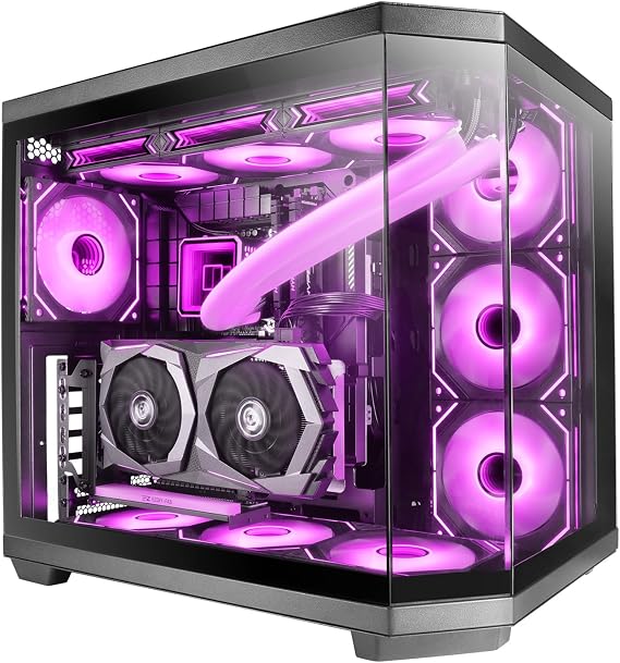 Mars Gaming MC-3TCORE, Custom ATX Gaming Case, Triple Removable Tempered Glass Window, Dual Camera, Semi-Tower Compatible with Reverse Connector Motherboards, Support Liquid Cooling, Black