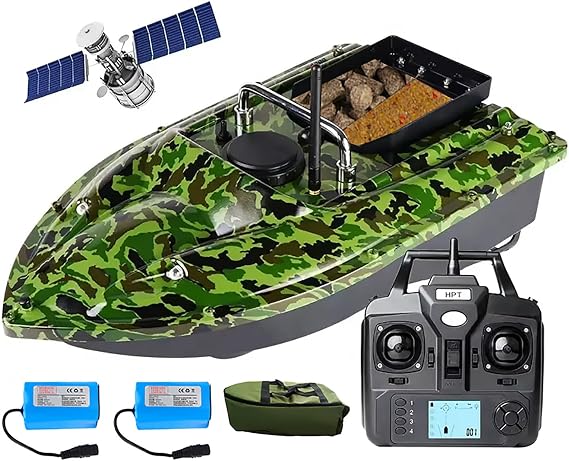 GPS Automatic Return Bait Fishing Boat 7.4V with 2x12000 mAh Removable Battery/Night Fishing Lights, Load 1.5Kg Discharge Bin, 500M Remote Control