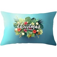 Decorative Pillows Xmas,Christmas At The Beach Flowers Pine Leaves Polyester Cushion Covers Blue Green Pillowcase 50x30
