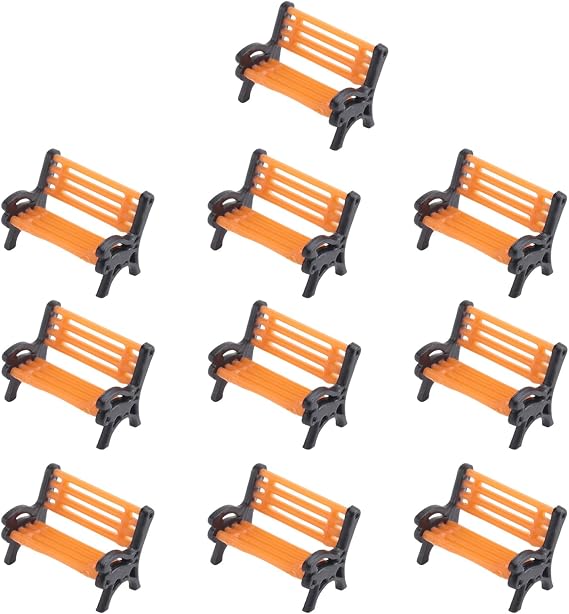 10Pcs Model Train HO N O Scale 1:150 Bench Chair Model Settee Street Park Layout Plastic Crafts,Garden/Railway Layout