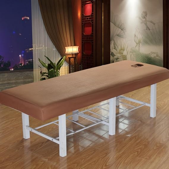 Surwin Massage Table Cover with Face Hole, Massage Bed Fitted Sheet with Elastic Cord Edge Soft Thick Washable Microfibre for Salons SPA and Therapists (CL01 Brown,80 * 190cm)