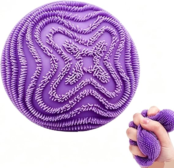 Fuzz Ball, Fuzz Ball Squishy, Stress Relief and Sensory Support, Portable Mood Management Tool, Purple Smile Face Design for Office and Travel Use