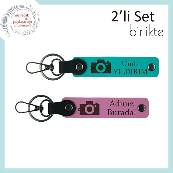 Kamera Temalı 2'li Anahtarlık Takımı, Standart, MH-KAN-39750x2, koyu turkuaz-pembe, üniseks-yetişkin