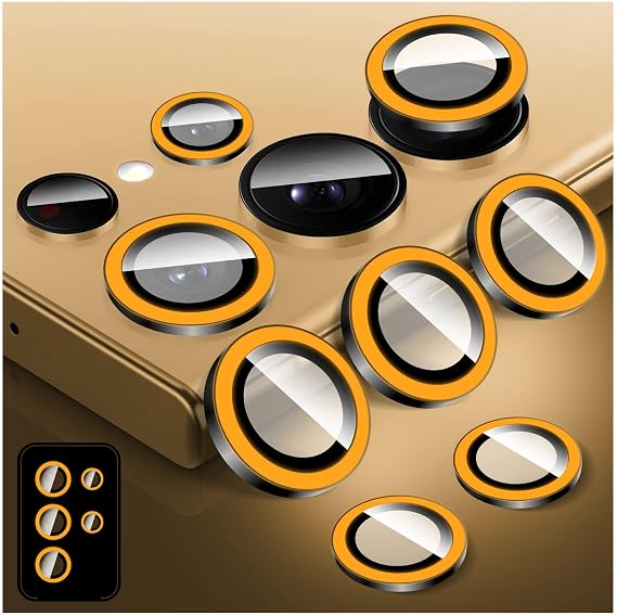 Camera Lens Protector Compatible with Samsung Galaxy S23 Ultra,Zeponny Colorful Luminous Camera Cover Tempered Glass Screen Protector,Aluminum Alloy Rings (Orange