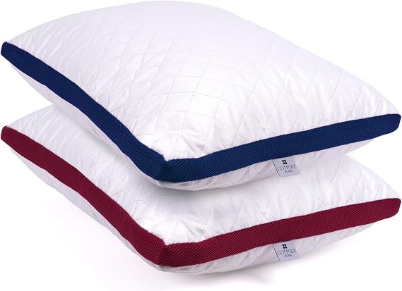 Cotpoly Home Klimalı Yastık 50x70 cm - Hava Sirkülasyonlu Kapitone Mikrofiber Dış Kılıf 850 gr Silikon Dolgulu Ortopedik Uyku Yastığı (2'li Bordo-Lacivert)