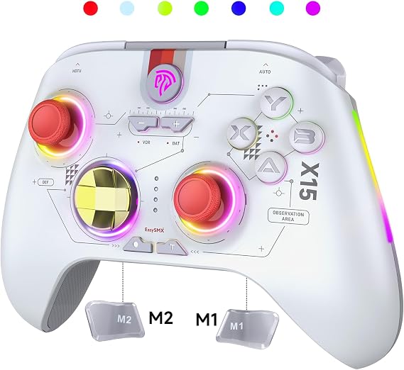 EasySMX X15 PC コントローラー - ホール ジョイスティック/ホール トリガー/RGB ライティングを備えた強化されたワイヤレス Bluetooth コントローラー - スティック ドリフトなし、デッド ゾーンなし - Windows PC、Android、Steam、Switch で動作 ホワイト