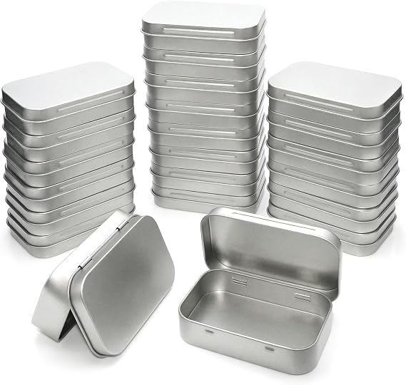 LJY Silver Hinged Metal Tins, 22 Pack, 3.7 x 2.4 x 0.8 in