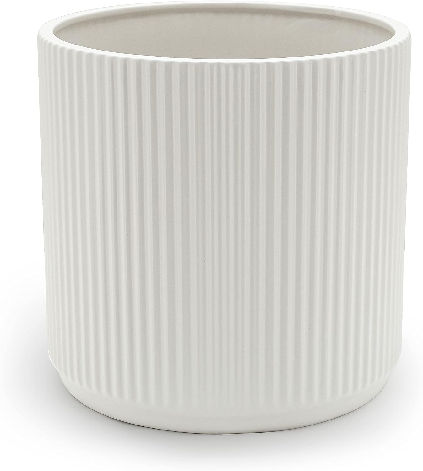 Amazon Basics Fluted Ceramic House Round Planter, 20.3 cm, Black