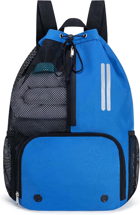 Swim Bag Mesh Drawstring Backpack with Shoe Compartment & Wet Pocket Waterproof Beach Backpack Pool Bag for Swimming, Gym, Travel and Workout Gear (Blue)