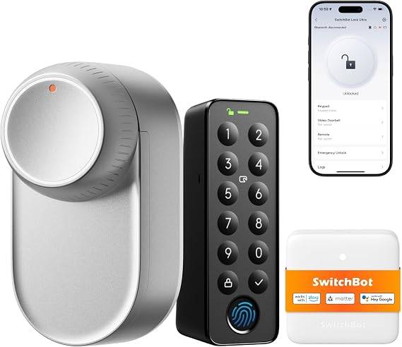 SwitchBot WiFi Smart Lock Ultra with Touch Screen Keyboard Door Latch Locks Smart Door Lock Electronic Door Lock Door Opener via App Fingerprint Code Alexa Google Supports Matter