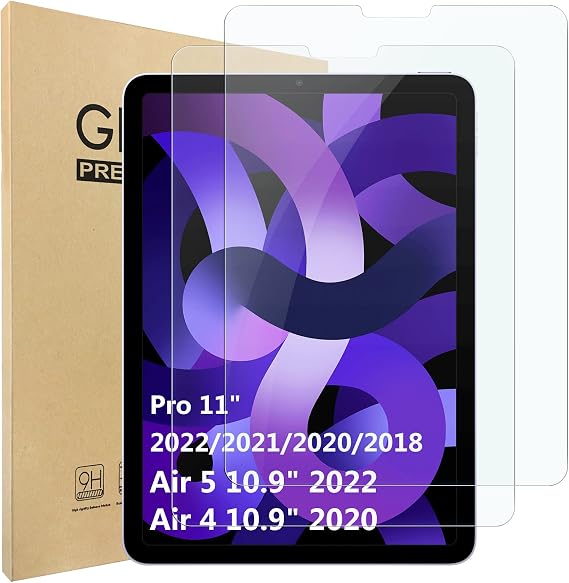 Hianjoo 2 PCS Screen Protectors Compatible with iPad Air 10.9 (5th/4th Generation) 2022/2020, Tempered Glass Compatible with iPad Pro 11 (3rd/2nd/1st Gen) 2021/2020/2018 [9H Hardness High Clarity]