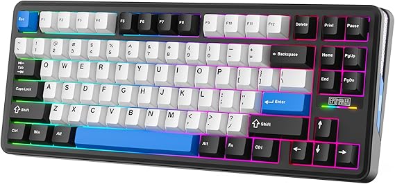 EPOMAKER TH85 QMK/VIA Mechanical Gaming Keyboard, BT/2.4Ghz Wireless, RGB, Hot-Swappable & Programmable Keys in US 75% Layout (Black&Blue, Creamy Jade Switch)