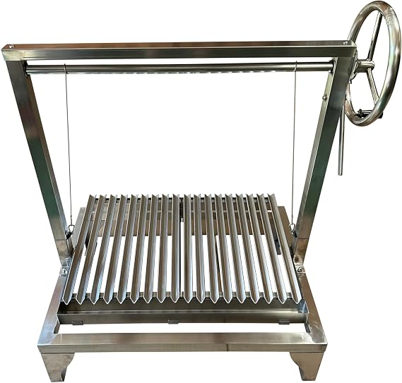 Argentinian Asado Brick BBQ Cooking Grill in Stainless Steel with Adjustable Heights 80cm Wide (Without Rotisserie)