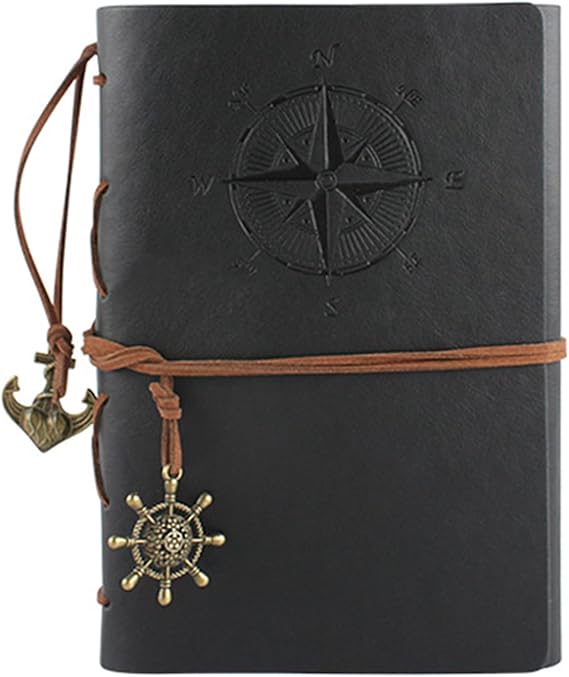 Almarto Leather Journal Notebook, Classic Spiral Bound Notebook, Refillable Diary, Sketchbook Journal with Unlined Pages, Binder Notepad for Kids, Adults, Boys A5 Blank, Black