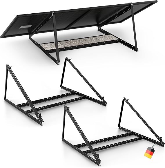Solar Module Bracket Black, for 2 Modules, 0% VAT, Aluminium, 118 cm, 0-90° Angle, Balcony Power Station Bracket, Solar Panel Bracket for Flat Roof, Garage, Freestanding