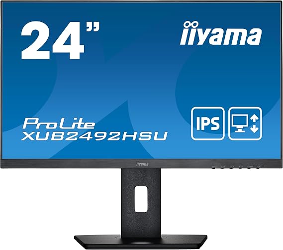 iiyama XUB2492HSU-B5 24 Inch IPS LCD with Slim Bezel, 4ms, Full HD 1920x1080,1x HDMI,1 x DisplayPort, 1 x VGA, 2 x USB, 2 x 2W Speakers, 150 mm HA Stand