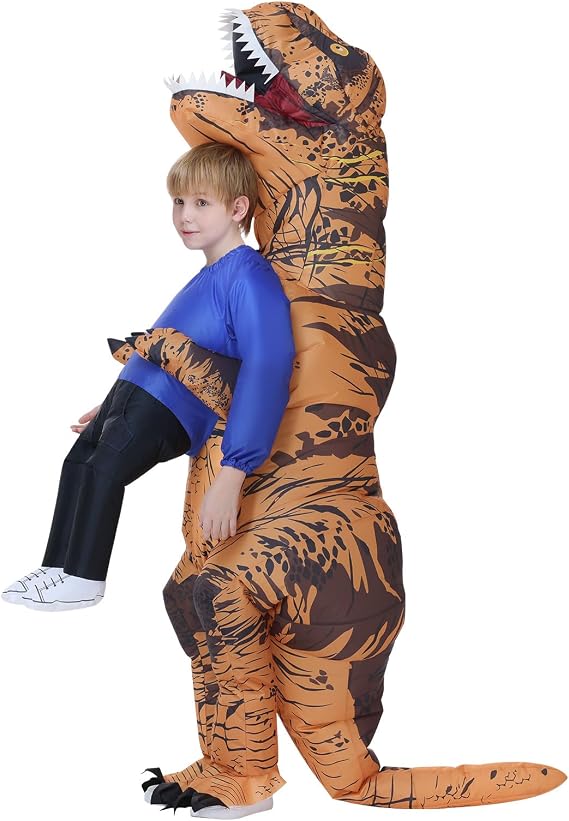 Poptrend Dinosaur Inflatable Costume for Adult Teenagers Kids, Halloween Funny T-Rex Dinosaur Abduction Costume for Party Cosplay Fancy Dress Men Women, Brown