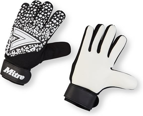 Mitre Magnetite Junior Goalkeeper Gloves | Be Football Match Ready | Extra Comfort, Black/Blue/Yellow, Size 5