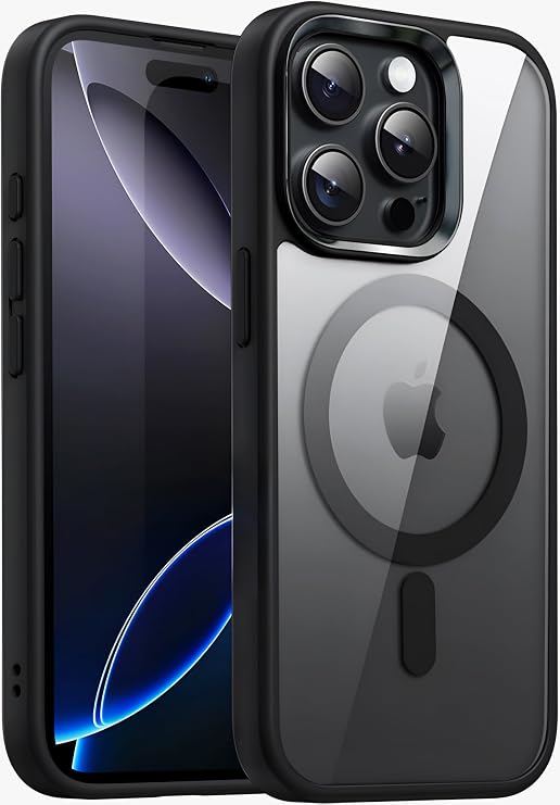 Case Back Crystal Clear Glass Appearance Edges Shock Absorbing Silicone Hybrid Case Compatible with SUPER-CRYSTAL Magsafe for Minesk iPhone 15 Pro (Black, 15 Pro)