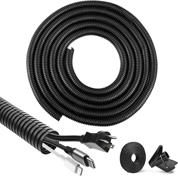 Flexible Cable Conduit Split Corrugated Loom Tubing Black Plastic Wire Protector Sleeve Outdoor Underground Cable Ducting for Car, Garden, Electrical Wire (13mm×3m)